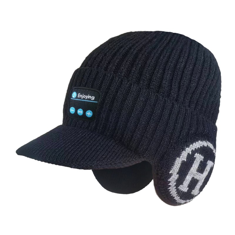 H-hape مع سماعات رأس Brim Bluetooth Beanie Hat أسود